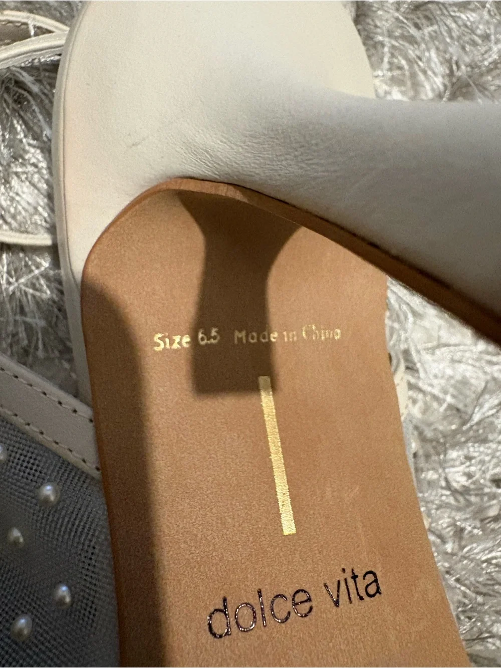 Dolce Vita Ivory Pearl-Studded Crisscross Slingback Heels